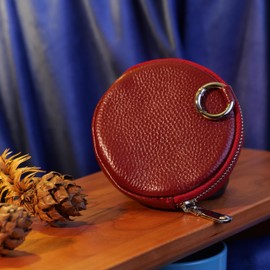 BAWAKO Round Leather Coin Purse – Key Pocket Coin Purse for Cards Change and Small Things, Coin Bag with Carabiner, Coin Purse Coin Purse Coin Purse Coin Purse Change Wallet, red, Wallet
