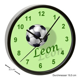 CreaDesign, WU-31-1020 Football Wall Clock for Children's Room, Silent Movement without Ticking, Customisable with Name, Black Frame, Diameter 19.5 cm