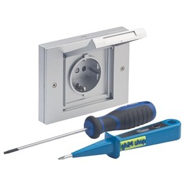 Gira TX_44 Design External Socket Single with Frame, Sealing Flange and Mounting Kit, Colour Aluminium