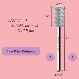 BITNBITH Tungsten Carbide Nail Drill Bit 3/32",Professional Cylinder Barrel Efile Nail Bit,Safety Flat Top Fast Remove Acrylic Hard Gel for Polishing Nail Art Pedicure Manicure Tech Salon & Home,Fine