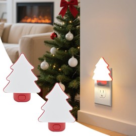 Luces LED de noche para árbol de Navidad, se enchufan en la pared [Paquete de 2] con luces nocturnas regulables de encendido manual, suave, cálido/blanco, para decoración del hogar, baño, pasillo
