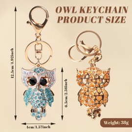 Blue Owl Keychain - Stylish Owl Shaped Keyring with Crystal Eyes, Perfect for Bags, Wallets, and Car Keys, Unique Gift Idea