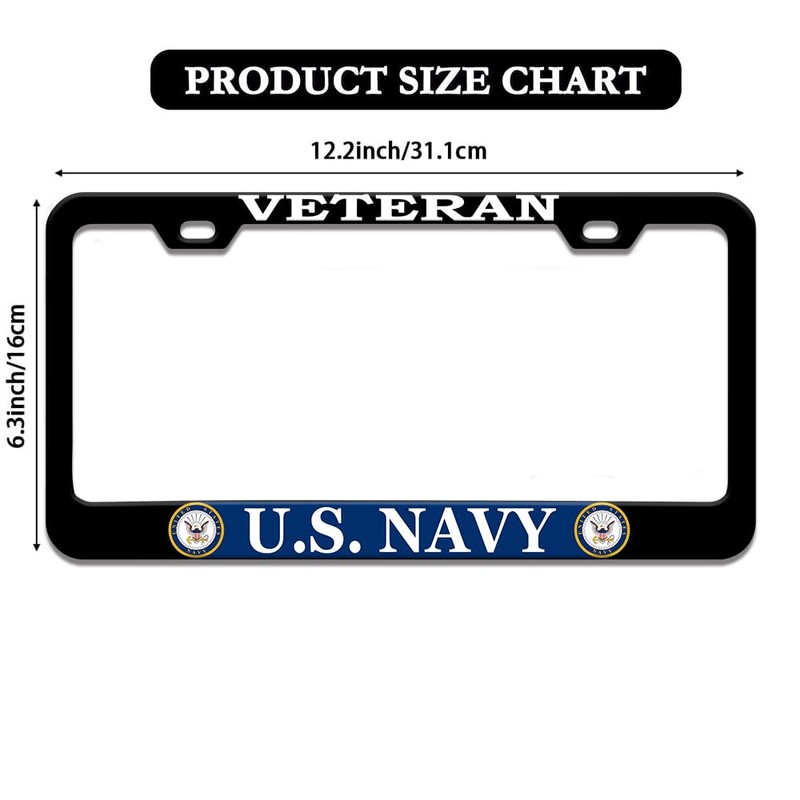 2 Pcs License Plate Frame for US Navy Veteran Black
