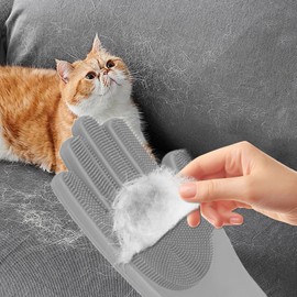 PetBoutiSEL All-in-One Dog Bath & Grooming Gloves - Static Magic for Hair Removal, Heat-Resistant Silicone for Dogs and Cats with Non-Slip Massage Design - Grey
