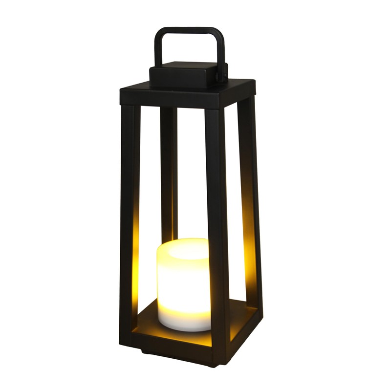DANCYHOME H16 Modern Outdoor Solar Lantern Black Metal Frame with