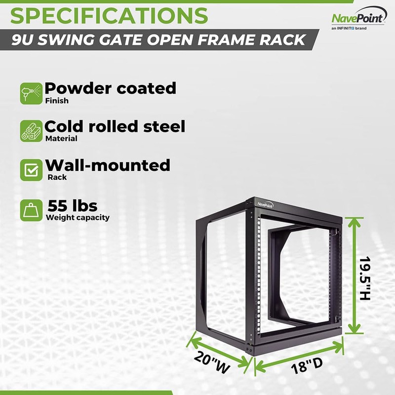 NavePoint 9U Open-Frame Server Rack for 19" IT Network Equipment