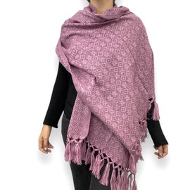 Rebozo Chal Pashmina bufanda de Estambre Artesanal Mexicano mide 65 cm de ancho x 190 cm de largo UNISEX (Rosa Palo)