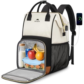 MATEIN Insulated Lunch Backpack for Women, 15.6 Inch Work Laptop Backpack with USB Charging Port, Water-Resistant College Computer Backpacks Meal Prep Lunch Bag Gifts for Nurse Teacher Office Picnic