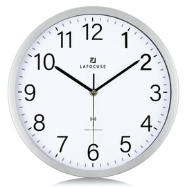 Lafocuse Wireless Wall Clock Silent 30 cm Modern Radio-Controlled Clock High Accuracy Silver Easy to Read Wall Clock Without Ticking Noises Analogue Decoration for Living Room Bedroom Office Kitchen