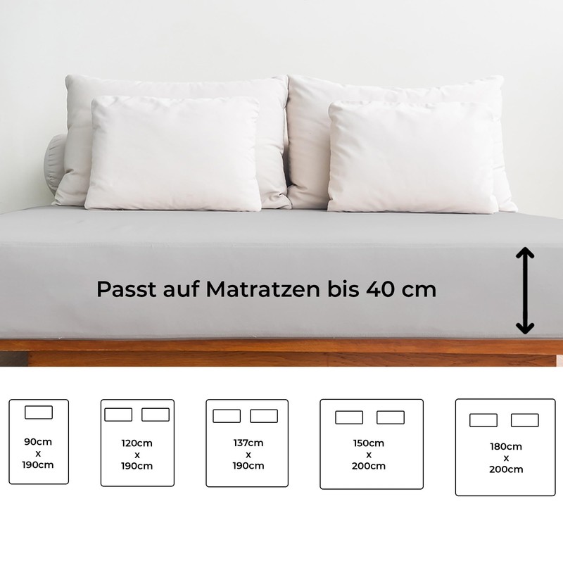 Fitted Sheet 180 x 200 cm, Light Grey, 40 cm