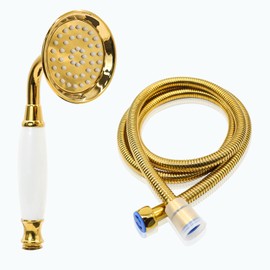 ENGA Vintage Hand-held Shower Rain Sprayer Telephone Shaped Ceramic Shower Head with 59 Inch Hose for Bathroom (Gold Finish)