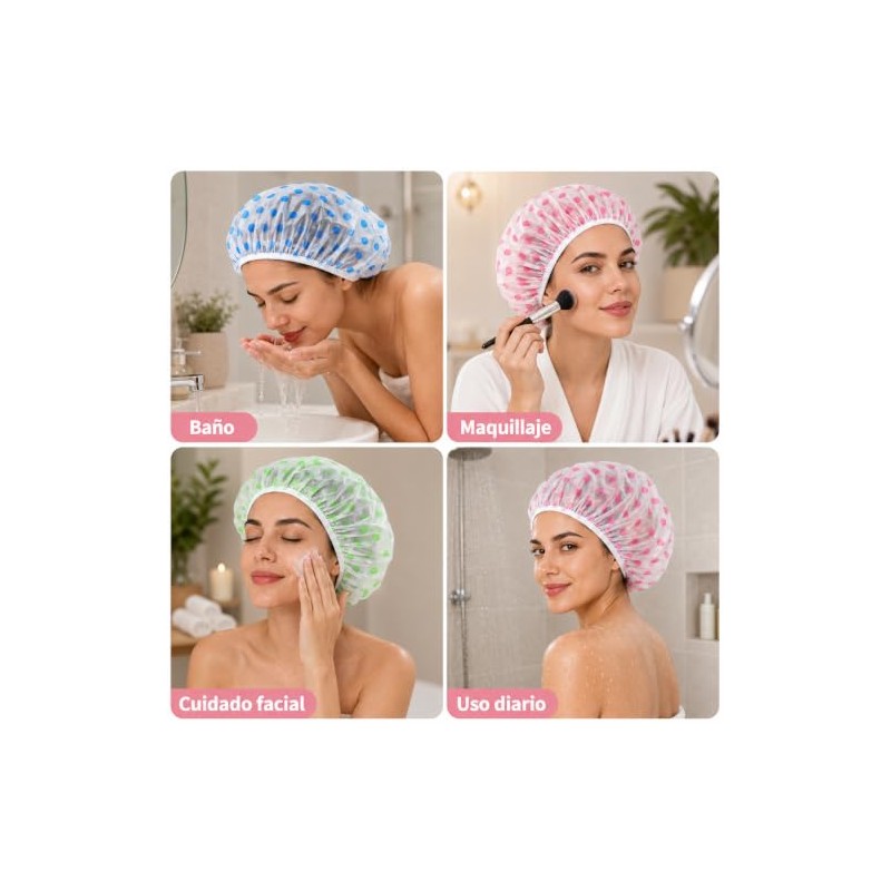 Janety Gorro de Baño Impermeable Reutilizable para Mujer, Set de