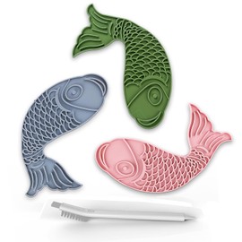 Licking Mat for Dogs and Cats,Fish-Shaped Cat Slow Feeders Lick Mat, Non-Slip Slow Feeders Licking Mat with Suction Cups for Reducing Boredom, Great for Bathin、Grooming（Grey