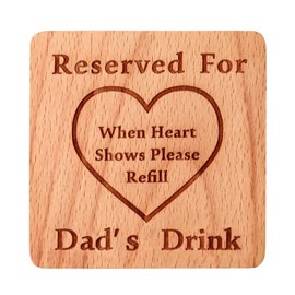 Drink Coasters For Dad‘s Gifts- Reserved For Dads Drink,100% Natural Solid Wood Coaster With Velvet Pouch, Funny Gift Present from Children to Parents - Anniversary, Christmas, Dad Birthday (square)