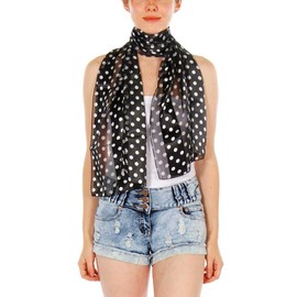 SERENITA Satin Scarf Hair Wraps for Women, Music Note Gifts, American Flag Bandana, Shamrock Clover Scarves, Dotted Black/White