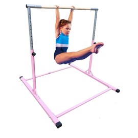 Athletic Bar Kids Gymnastics Training Bar Junior Horizontal Kip Bar 3 to 5 FT Training Jungle Gym Expandable Adjustable Height 3 to 5 FT Tumble Weight Capacity 300 Pounds (Pink)