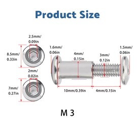 SHUNCHG Pack of 10 Connection Screws Furniture Screws M3 x 10 mm Sleeve Screws with Hexagon Socket, Stainless Steel A2 V2A Cabinet Connector, Furniture Connector, Sleeve Nut for Furniture, Cabinets