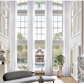 Ikiriska Extra Long Luxury Solid Linen Curtain Custom Made 12 13 14 15 16 17 18 20 24 ft Off White Beige Gray Dark Blue 2 Story Drapes (White, 50W*216L Inches)