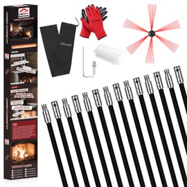 Cleancraft 46 Feet Chimney Sweep Kit, Chimney Cleaning Kit with 14 Flexible Black Chimney Rods, Chimney Brush, Rotary Chimney Cleaning System Driven by Drill for Sweeping Fireplace