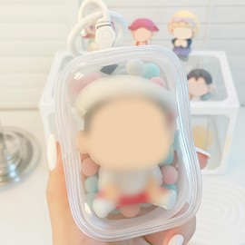 ZTFT Set of 2, Clear Pouch, Pain Bag, Plush Toy, Pouch, Warm, Completely Transparent PVC Case, Dustproof, Storage, Dust Prevention, Pom Pom Ball with Key Holder (Compatible with 3.9 inches (10 cm