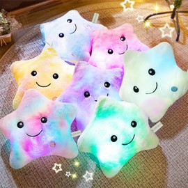 KAHEAUM LED Night Light Up Star Pillow for Kids Plushies Boys Little Girls Room Decor Adults Children Birthday, Cute Stuffed Animals,Glow in Dark Plush Toy Couch Throw Pillows Colorful