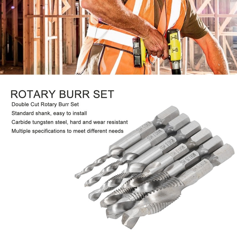6PCS Hex Shank Combination Drill Tap 3 in 1 HSS