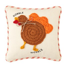 Mud Pie Turkey Tgiving Crochet Pillow, 8" x 8", Brown