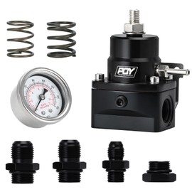 PQY Adjustable EFI Fuel Pressure Regulator Kit 3-70PSI with AN8 Feed Port and AN6 Return Port (black)