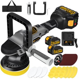 JEXUGK 5" Cordless Car Buffer Polisher, 21V Professional Brushless Polisher w/ 2 x 4.0Ah Battery, Orbital Pulidora De Autos Inalambrica w/ 6 Speed, Car Buffer Waxer Kit for Sanding, Scratch Removing