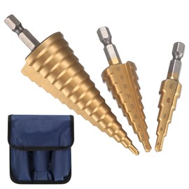 3 Pcs HSS Step Drill Bit Set, 4mm-12/20/32mm High Speed Steel Step Drill Bits Set Titanium Coated, Cone Hole Cutter Drill Bits with Universal Hex Shank for Wood Metal Plastic PVC Board Sheet