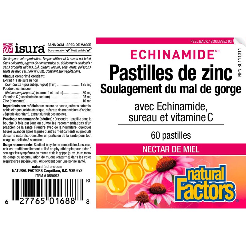 Natural Factors Zinc Lozenges with Echinamide, Elderberry & Vitamin C