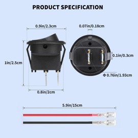 MAEZOE 10-Pack 12V Round Rocker Switch, SPST 20mm Mini 12 Volt DC Mini Circle Toggle Switch, 2 Pin SPST On/Off Toggle Switch with 15CM Wires Car Marine Boat RV
