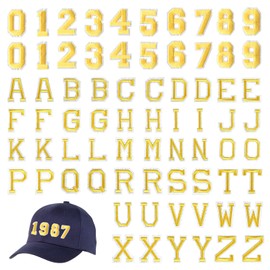 TSHAOUN 72 Pcs Iron on Letters Numbers Patches, A-Z Letter Patches and 0-9 Number Patches, Number Letter Embroidered Fabric Patch for Clothes, Jeans, Backpacks, Hats, DIY Crafts (Gold)