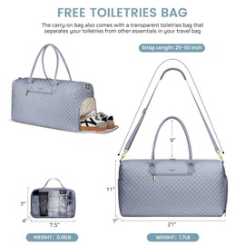 Weekender Travel Duffle Bag for Women: Overnight Bags with Shoe Compartment Carry on Bags for Airplanes with Toiletry Bag Hospital Bag Weekend Yoga Gym Bag with Wet Pocket Travel Duffel Tote Bag Grey