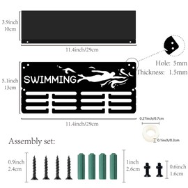 CREATCABIN Swimming Medal Holder Trophy Shelf Medal Hangers Display with Shelf Stand Small Sports 4 Rows Wall Mount Hold 70+ Medals for Men Swimmer Swim Competition Ribbon Medals Rack 11.4x5.1 Inch