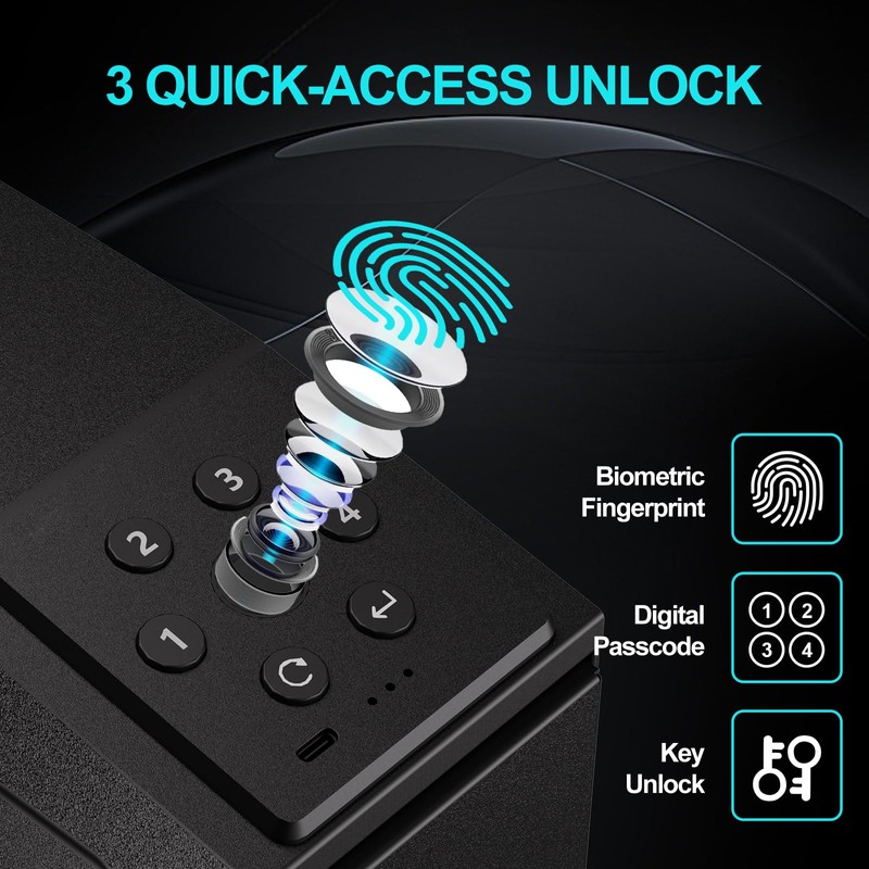 PINEWORLD Gun Safe For Handgun, Biometric Slider Bedside Handgun Safe,