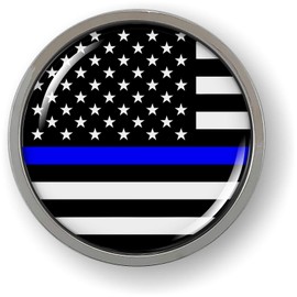 Thin Blue LINE (Stripe) US American Flag 3D Domed CAR Emblem Badge Sticker Chrome Plastic Round Bezel