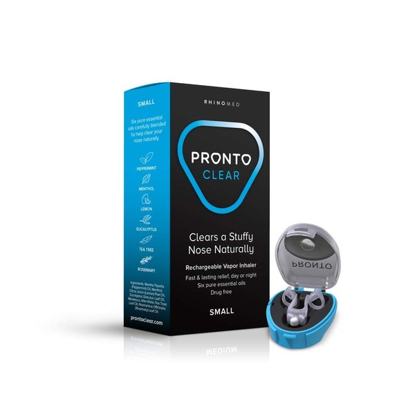 Rhinomed Pronto Clear Nasal Dilator for Stuffy Noses, Size Small | Essential Oils Vapor Inhaler | Rechargeable | Drug Free | Improves Airflow | Fast and Lasting Relief, Day or Night