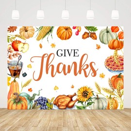 AIBIIN 7x5ft Give Thanks Backdrop for Photography Fall Harvest Thanksgiving Photo Background Autumn Give Thanks Pumpkins Fruits Turkey Decorations Banner Supplies Photo Booth Props