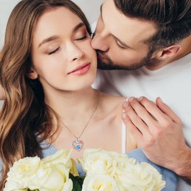 Iefil Jewelry for Women Necklaces, Rose Heart Birthstone Necklace Emerald Necklace May Birthstone Jewelry Valentines Day Gifts for Her Wife Girlfriend