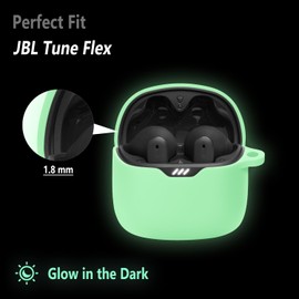 Geiomoo Silicone Case for JBL Tune Flex, Protective Cover with Carabiner (Luminous Green)