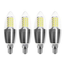 Bombillas LED E14 de maíz de 12 W (equivalente a bombillas incandescentes de 100 W-120 W) E14 Base Candelabro Bombillas LED de 12 W, luz blanca de día 6000 K, no regulable, superficie plateada a rayas, paquete de 4