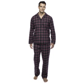 100% Cotton Flannel Pajamas for Men - Plaid Burgundy/Grey - Large