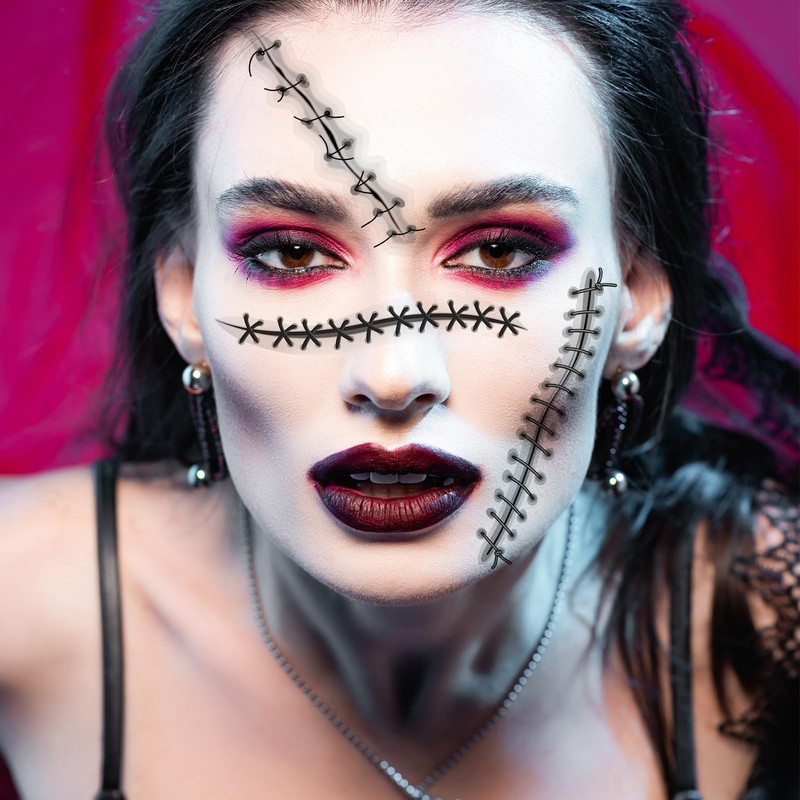 Konsait Halloween Stitches Tattoos, Horror Wound Fake Stitches Tattoo, Doll
