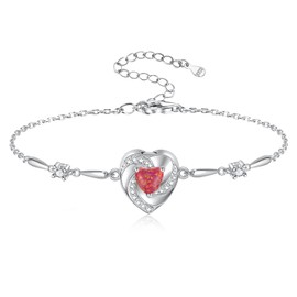 Opal Heart Ashes Urn Bracelet for Women 925 Sterling Silver Cremation Jewelry Memorial Gifts (Red)