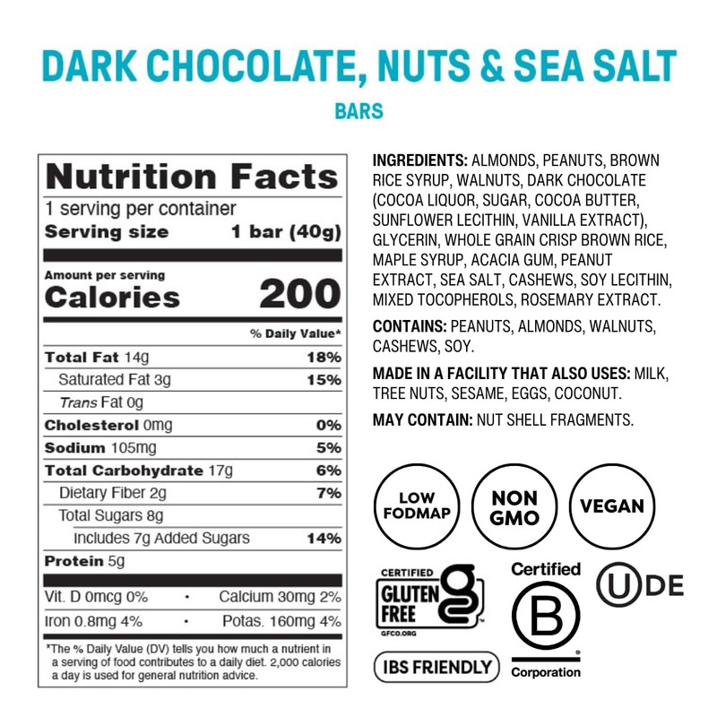 Fody Foods Snack Bars, Dark Chocolate Nuts & Sea Salt,