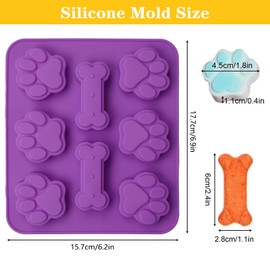 SAGOOITS 2 Pack Puppy Dog Paw and Bone Shaped 2 in 1 Silicone Molds, Reusable Non-Stick Ice Cube Trays & Candy Chocolate Molds for Homemade Dog Treats, Pudding & Baking Biscuit(Red Purple)