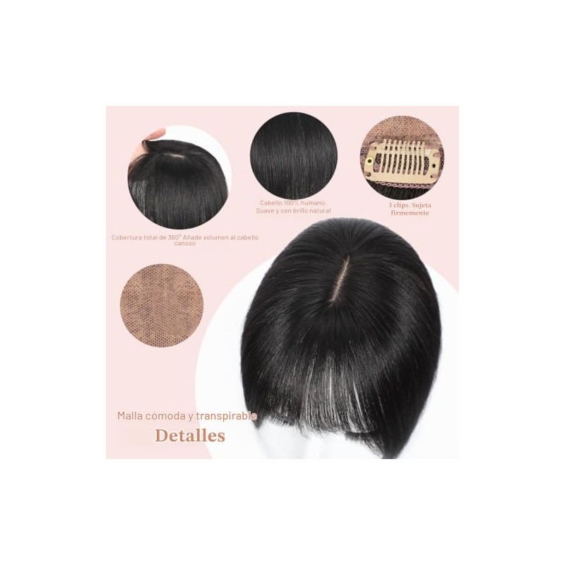 Matriarchs Postizos de cabello humano real para mujer, flequillo fino