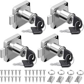 Cabinet Lock with Key, 4 Pieces Furniture Lock with Key, 22 mm Drawer Lock for Furniture Cupboard Letter Box Drawer Household Office (Silver)