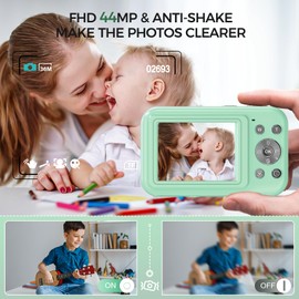 Digital Camera, Bofypoo FHD 1080P 44MP Kids Camera with 32GB Card, 16X Zoom Point and Shoot Digital Camera with Fill Light, Anti-Shake Compact Vlogging Camera for Teens Boys Girls (Green)